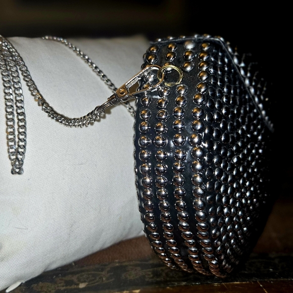 Ramla Rockstar Handmade Studded Black and Silver Women's Bag - Picture 5 of 8